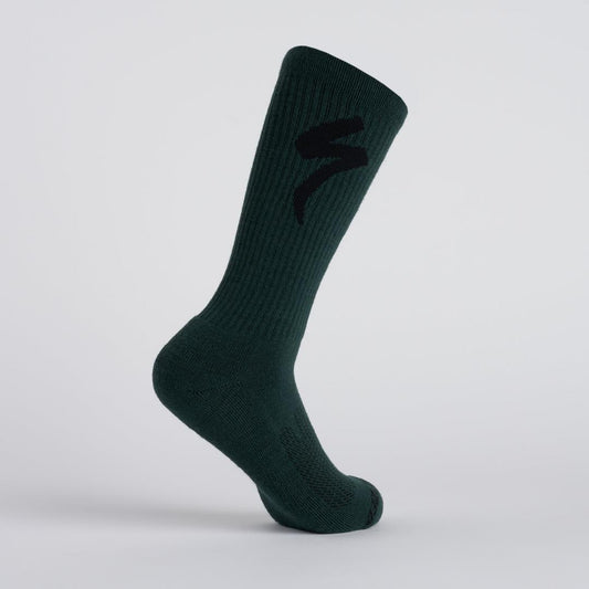 Merino Midweight Tall Logo Socks in Dark Moss Green