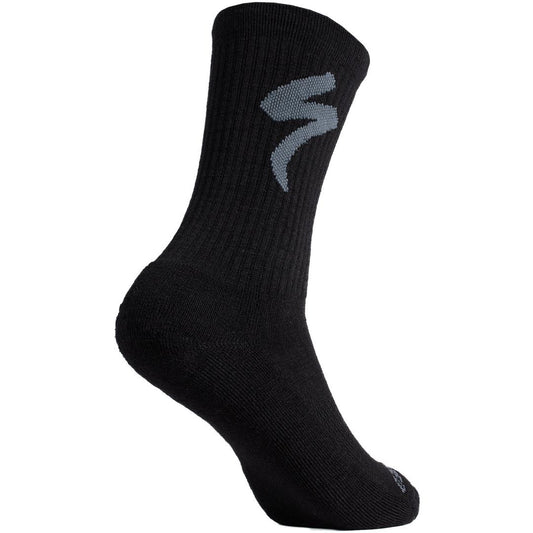 Merino Midweight Tall Logo Socks in Black