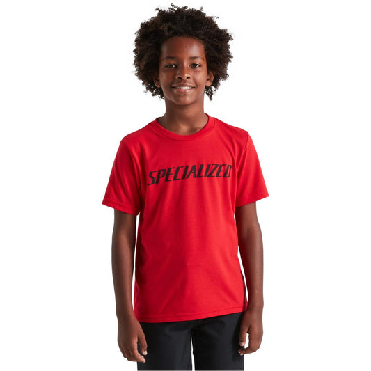 Youth Wordmark Short Sleeve T-Shirt in Flo Red